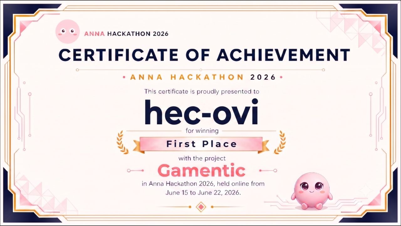 First place certificate, Anna AI-Native App Hackathon 2026